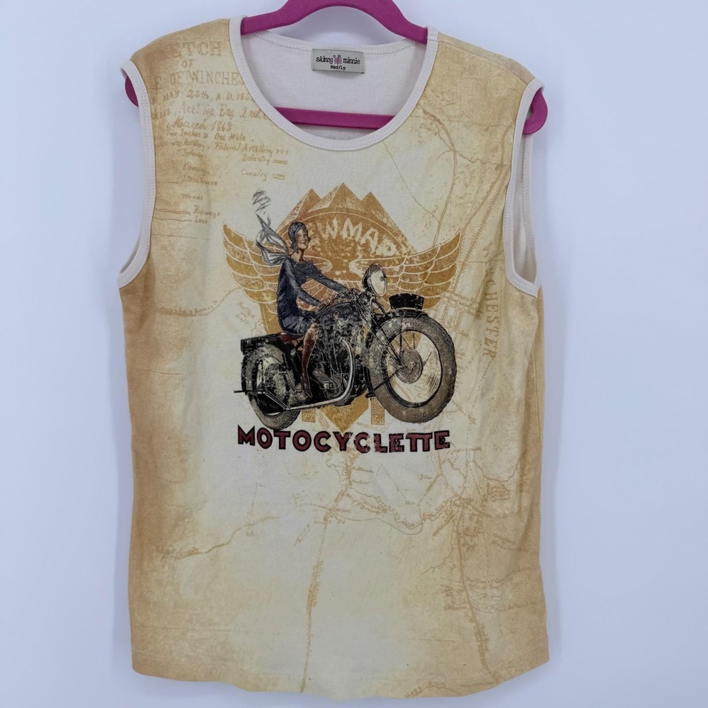 Skinny Minnie Cotton Tank Top Womens Small Medium Large‎ Cream Vintage Moto Y2K